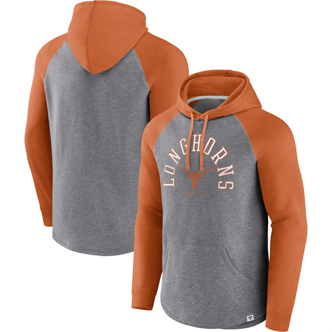 Men's Texas Longhorns Orange/Heather GrayWrap Up Raglan Pullover Hoodie Men's Texas Longhorns Orange/Heather GrayWrap Up Raglan Pullover Hoodie